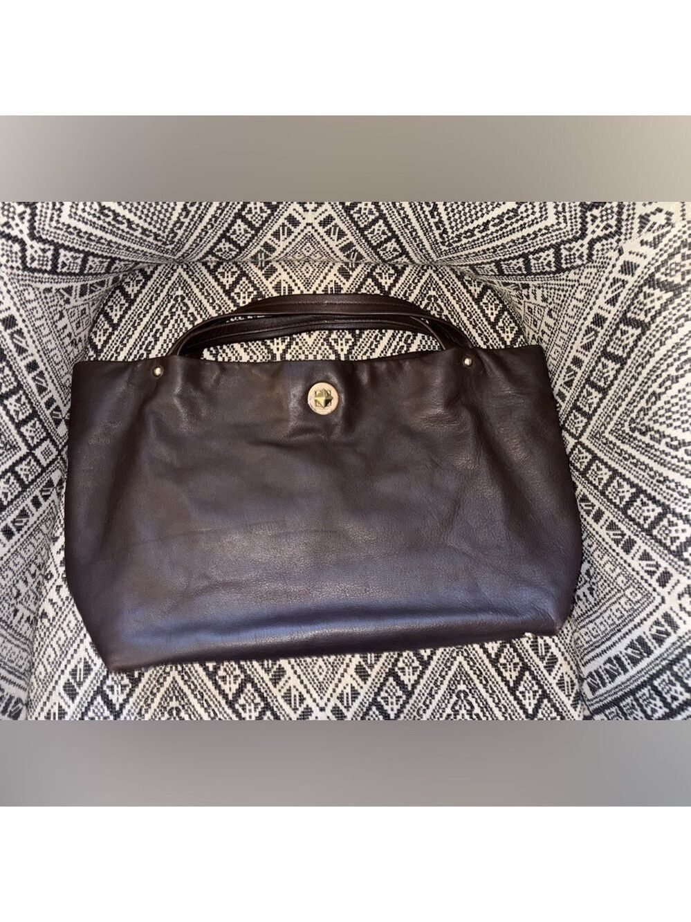 Kate Spade Authentic Sutton Place Brown Leather Top Handle Turn Lock Satchel Bag